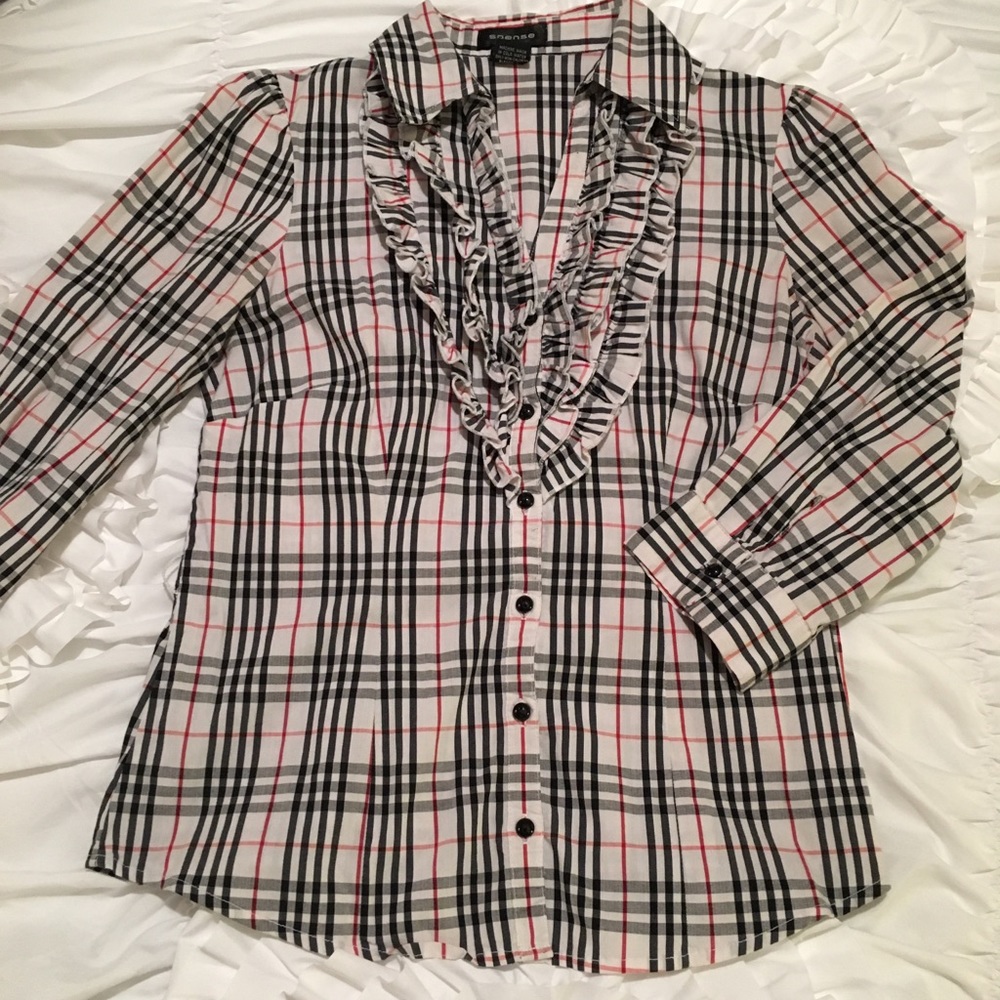 Black, Red, and White Plaid Blouse